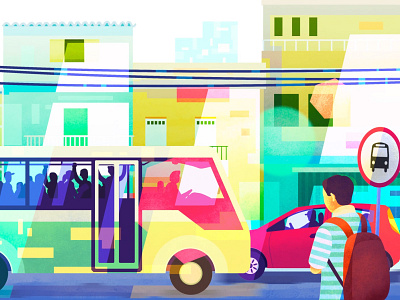 Taking the bus 2d animation animation bus bus stop colombia connection dribbble dribbblers illustration street transport