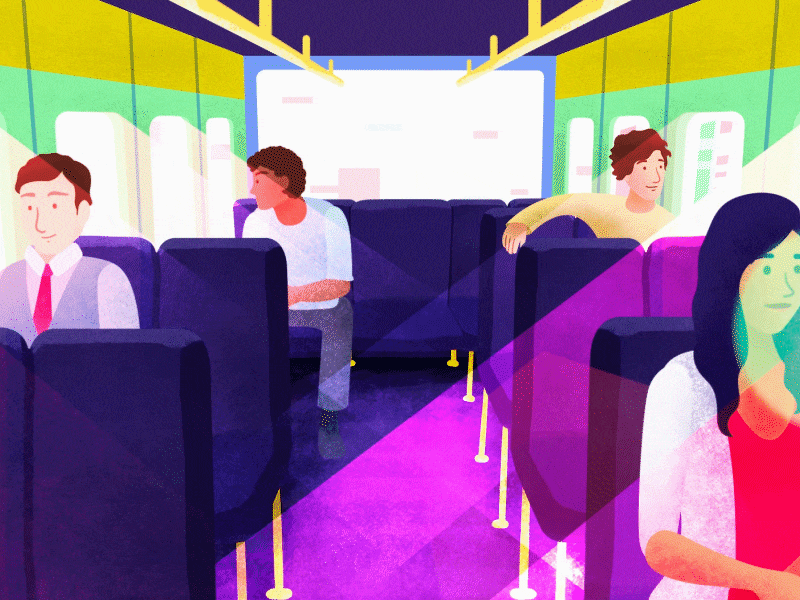 On the way to work - Rebound 2d animation bus colombia connection dribbble dribbblers illustration stop transport