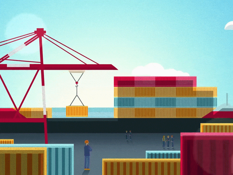 Container terminal 2d animation cargo container dribbble dribbblers illustration nautical ocean sea ship vector water