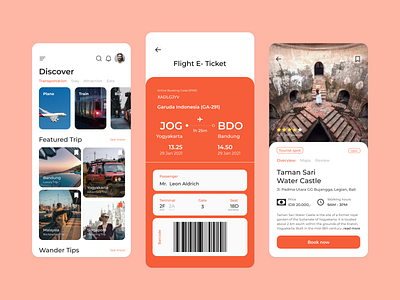 Wander Travel App boardingpass booking bright clean flight minimal mobile tourist tours travel travel agency travel app trip ui uiux ux