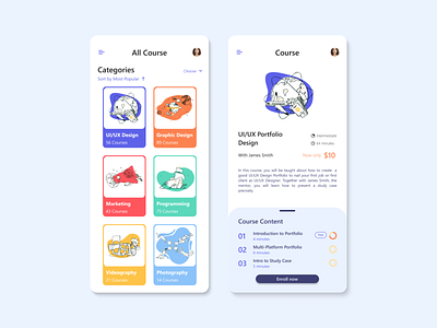 Online Course App bright clean colorful course course app design education education app illustration learn learning app minimal online study study study app ui ux