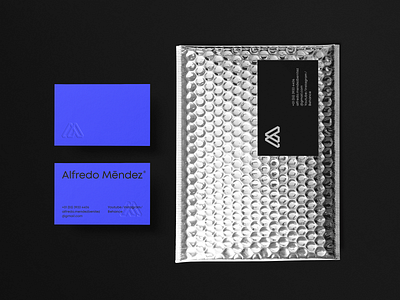 Alfredo Méndez branding business card design businesscard embossed embossing envelope design graphic identity logodesign minimalist logo monogram design neon colors stationery design