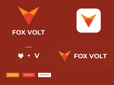 Fox Volt Combination Mark Logo abstract logo app icon branding combination mark finance financial company logo financial logo flat fox logo fox volt logo letter logo logo design logodesign logos minimalist logo modern logo orange v letter vector