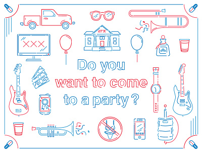 Do you want to go to a party? beer blink 182 frat illustration keg pabst party patron punk ska truck typography