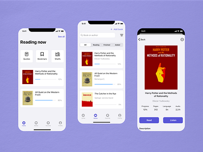 Book reader app app book design minimal native reader ui ux