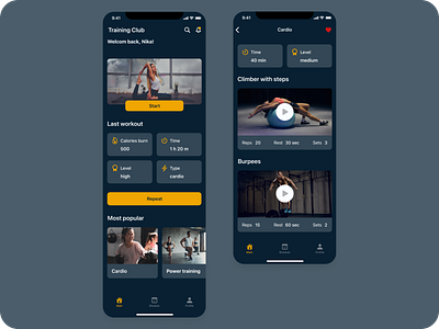 Training club mobile app app design fitness fitness club minimal mobile sport ui ux