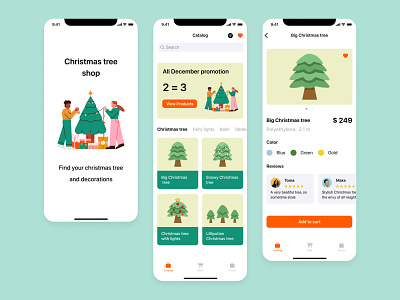 Christmas tree shop mobile app app christmas tree design holiday illustration minimal mobile online shop ui ux