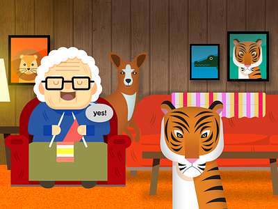 Grandma loves wild animals character illustration vector