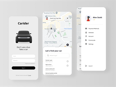 Сarider - Taxi service app apple music art design flat minimal ui ux vector web