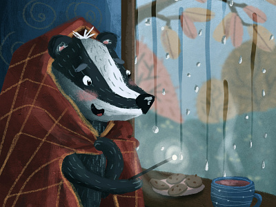 Badger wizard animals art autumn bookish character characters fairy tale illustration magic mood rain weather wizard