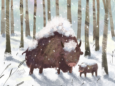 Bison animals book bookish character digital fairy tale illustration legend зима лес природа стиль