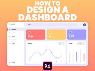 Dashboard Design in Adobe XD - Tutorial adobexd dashboard ui feathericons how to tutorial ui uidesign uiux video tutorial xd
