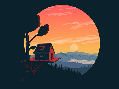 Tree House design graphic design house illustration sunset tree tree house vector