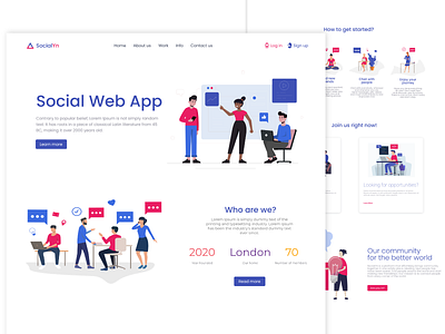 SocialYn Landing Page flat app flat illustration landing page socia media social app uiux design web web design