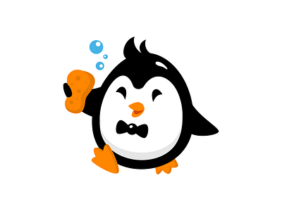 Penguin Wash animal carwash character cleaning cute flat happy illustration logo mascot penguin