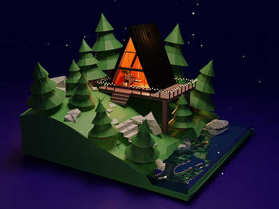 Home in forest 3d design illustration