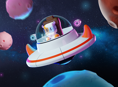 Space travel 3d cow design mascot