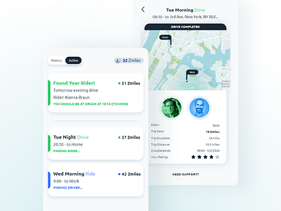 Zamin Carpool App - Trip States app carpool carpooling ride sharing ui ux zamin