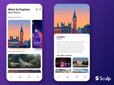 Travel App UI - Figma app cards ui destination figma figma design icon places recommendation sightseeing studio travel app typogaphy ui uidesign uxdesign