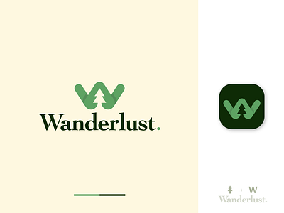 Wanderlust Logo adventure airbnb brand identity igloo letter w logo logomaker mountain pine place spruce tree tree house unique vacation vrbo w wanderlust world