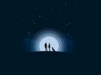 Moon_light deep dog love night simple illustration star