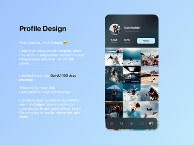 DailyUI 006 - Profile Design dailyui dailyuichallenge instagram template profile profile design profile page social media design social network ui