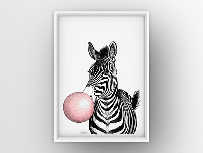 Bubblegum Zebra from Gun & Fun Animals Serie animal art art artwork childrens illustration drawing fine pen illustration