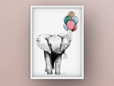 Elephant with Balloons from Gum & Fun Serie animal art art artwork childrens illustration design digital art drawing fine pen illustration printing