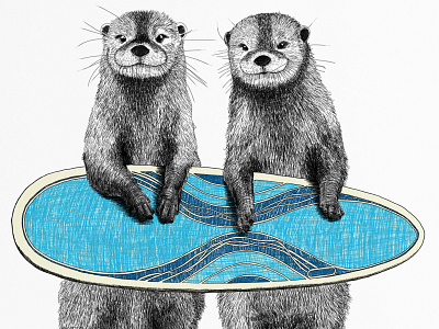 Sneak Peak of Surfing Otters Custom Artwork animal art art artwork digital art drawing illustration printing