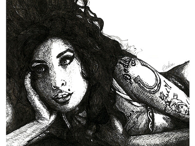 Amy Winehouse Fine Pen Portrait