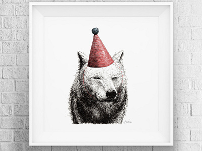 Gun & Fun Animals Serie - Red Hat Wolf animal art animals art artwork birthday birthday hat digital art drawing fine pen fine pen drawing gobsart illustration print red hat wolf