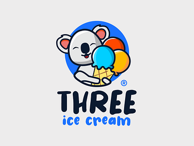 Three Ice Cream branding cute design illustration koala logo logodesign logotype typography