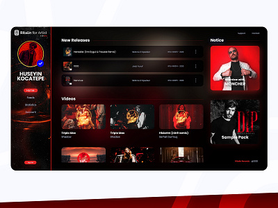 Ritalin for Artist Dasboard | Dark Theme branding dashboad dashboard ui design music music app ui webdesign xd design