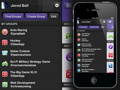 Zeel iPhone Interface - Menu Design app design interface iphone menu mobile purple tweet twitter ui