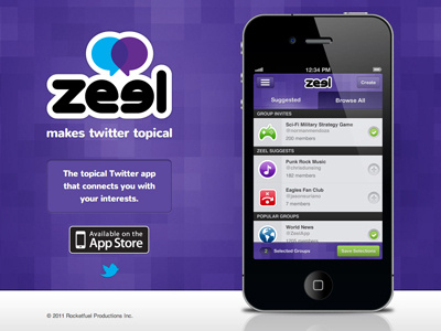 Zeel Landing Page app design interface iphone mobile purple tweet twitter ui website