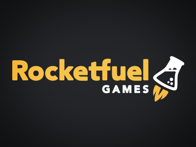 Rocketfuel Games Branding beaker branding games logo yellow