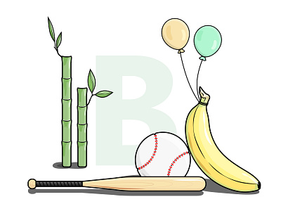 B alphabet bamboo banana baseball baseballbat design vector vectorart