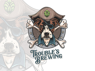 Trouble's Brewing logo Design branding dog graphic design handdraw illustration logo retro vintage