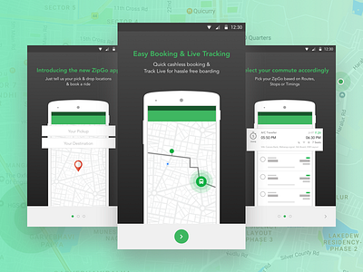 ZipGo - An app that helps you commute in a smarter way. commute journey mobile app onboarding screens travel app zipgo