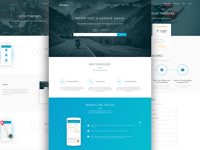 Drivojoy - Bike service at your doorstep bike service drivojoy garage homepage how it works landing page mobile app ondemand pricing page webpage