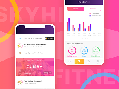 Skyhigh Fitness - iOS app coming soon activities app dashboard diet app diet track fitness fitness tracking ios iphone x iphonex skyhigh