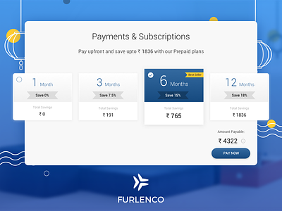 Payments & Subscriptions page for Furlenco furlenco furniture payments rental subscription upfront