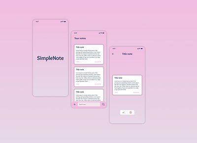 SimpleNote app apple design graphic design mobile mobile app note notepad pink ui
