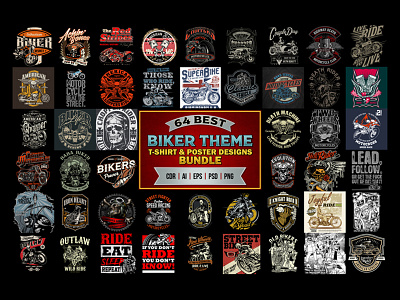 64 BEST BIKER THEME t shirt & poster designs bundle best biker bundle engine t shirt bundle tshirt bundle