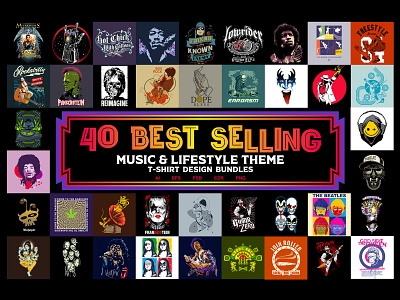 40 BEST SELLING "Music & Lifestyle" T-shirt Design Bundles