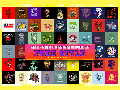 50 T-SHIRT DESIGN BUNDLES FREESTYLE best vector tee bundle vector art