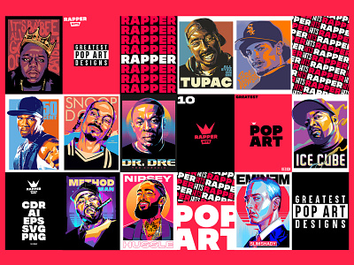 GREATEST POP ART DESIGNS BUNDLE #1- RAP ARTWORKS THEME best rapper hip hop bundle music t shirt rap bundle