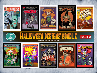 HALLOWEEN DESIGNS BUNDLE part 2 besthalloween classichorror classicmovie frankenstein halloween halloweenbundle horror horrorbundle horrormovie terror