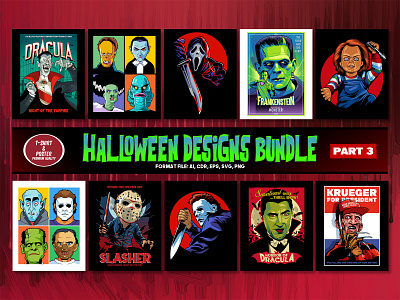 HALLOWEEN DESIGNS BUNDLE part 3 freddy krueger graphic design halloween tshirt