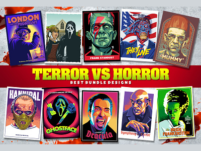 TERROR VS HORROR classic movie halloween bundle horror horror bundle horror illustration horror movie horror vector monster monster movie terror vs horror thriller trick or treat
